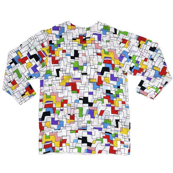 '80s Vintage Jordan Ari Iconic Bright Geometric Print Satin Dress Size 18 - Picture 5 of 12